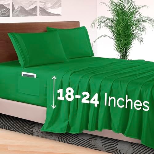 Elegant Comfort 4-Piece Bed Sheet Set - Luxury Bedding 1500 Premium Hotel Quality Microfiber, All Around Elastic 18-24 Inches Deep Fitted Sheet- Extra Deep Pocket Sheets, Queen, Emerald Green
