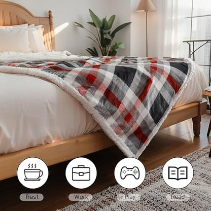 Electric Heated Blanket Full Size 72"x84", 10H Auto-Off, Black&Red Plaid