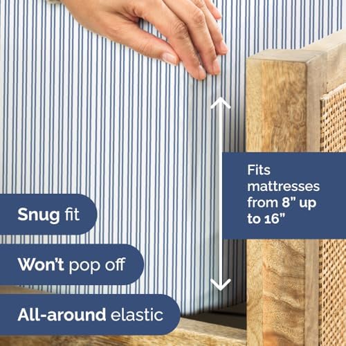 King 4 Piece Striped Sheet Set - Breathable & Cooling - Blue Double Stripes