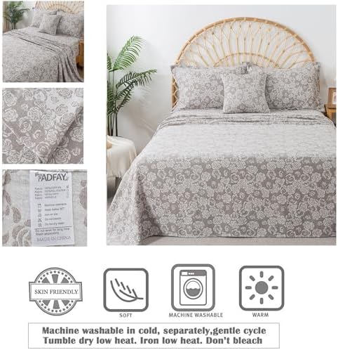 FADFAY Rose Sheets Set King Vintage Curry Floral Bedding Shabby Farmhouse Bedding Super Soft Washed Double -Layer Muslin Sheets Luxury 100% Cotton Breathable Deep Pocket Fitted Sheet 4Pcs, King Size