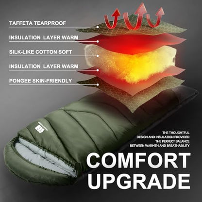 Sleeping Bags for Adults Teens, 4 Season Camping Sleeping Bag Waterproof,Machine Washable Backpacking Gear for Cool Weather,Outdoor Tent Hiking Hunting,with Compression Sack,86.6x31.5