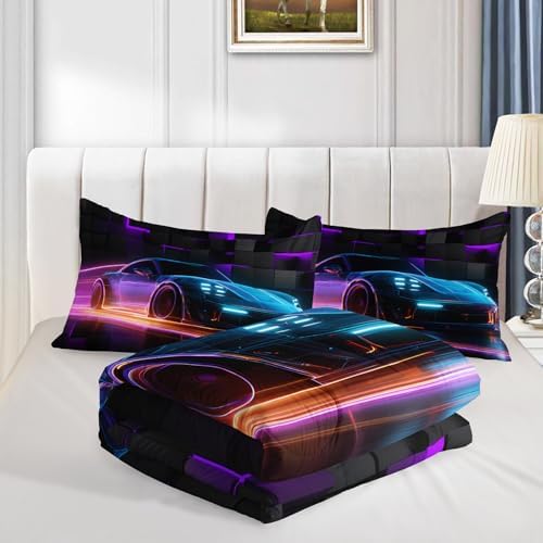 HOSIMA Boys Extreme Sports Race Car Bedding Sets Full with 2 Pillowcases.