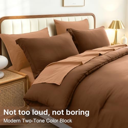 Prewashed Cal King Comforter Set 7 Pieces, Terracotta Bed Set
