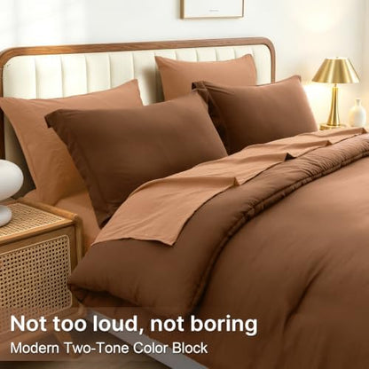 Prewashed Cal King Comforter Set 7 Pieces, Terracotta Bed Set