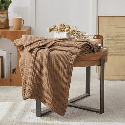 EMME Muslin Blankets for Adults Bedding Breathable Gauze Brown Super King