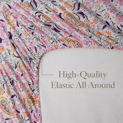 FADFAY Twin XL Sheets Set 4 Piece Pink Paisley College Bedding 100% Egyptian Cotton Dorm Room Bedding, Soft Cooling Breathable Dorm Sheets Extra Long with Deep Pocket Luxury Hotel Quality All Seasons
