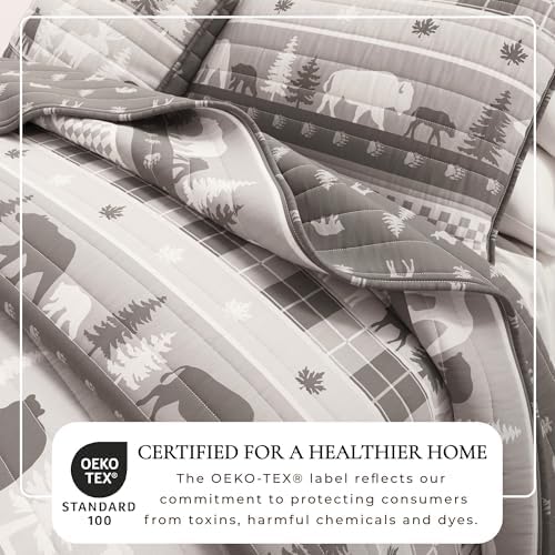 Great Bay Home Lodge Quilt Set - 3-Piece Full/Queen Size Rustic Bedding Set - Lightweight, All-Season, Reversible Bedspread (Rustic Landscape Grey)