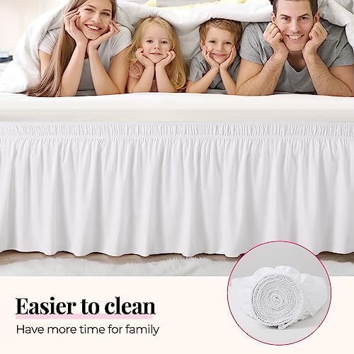 RIMELA White Bed Skirt Queen Size 15 Inch Drop, Elastic Bed Skirting for Adjustable Bed Base & Frame, Bedding Dust Ruffle Easy to Install, Wrap Around Bedskirt, Room Decoration (Pack of 2)