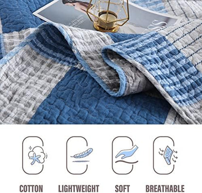 Y-PLWOMEN 100% Cotton King Size Quilt Farmhouse Plaid 3-Pieces Bedding