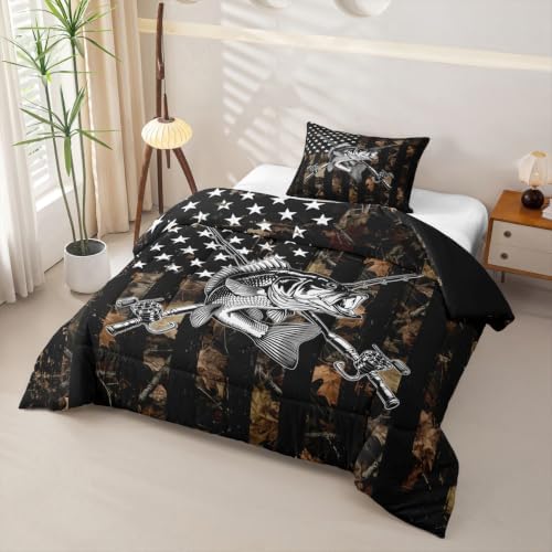 Feelyou Camo Fish Comforter Set Twin Size Bedding Set for Kids Boys Girls