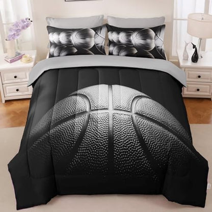 Basketball Comforter Set Full Size for Boys Kids Teens All Season Sports Theme Basketball Bedding Sets Teenage Bed Bedrooom Set 3 Pieces with Pillowcases,