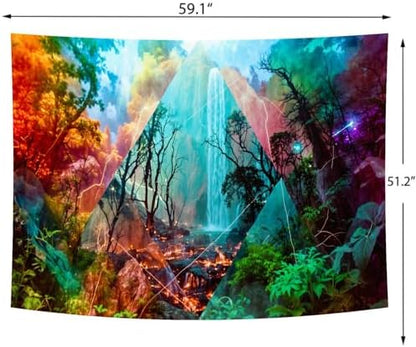 Delur Forest Tapestry Waterfall Mountain Rainforest Sunset Nature Tree Tapestry Wall Hanging Scenic Tropical Landscape Natural Sunrise Headboard for Bedroom Living Room Home Decor (51.2" x 59.1")