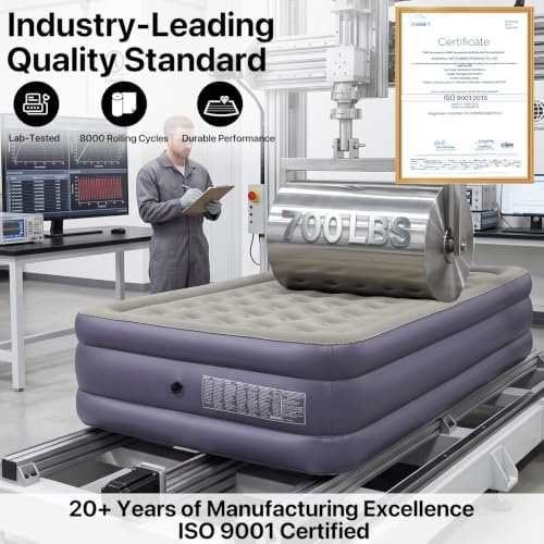 A-ER-FA Queen Air Mattress with Detachable Headboard and Cup Holder - 20 Height 700lbs Capacity Comfort Inflatable Bed for Guests Home Camping and Travel Durable Construction,Colchón Inflable,Air Bed