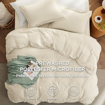 Bedsure Prewashed Duvet Cover Full with Fitted Sheet, 4-Piece Set, Cream