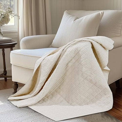 Levtex Home Cloud Waffle - Throw - Waffle Textured - Undyed Ivory - Throw (50x60in.) - Cotton