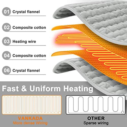 Heating Pad Electric Heat Pad, Hot Heated Pad,Multiple Temp and Timer Settings,Suitable for Shoulders, Neck, arms, Abdomen, Back, Legs, etc. (Silver Gray, 33"X17")