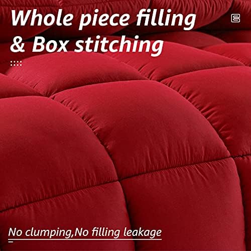 HYLEORY All Season California King Size Bed Comforter - Cooling Down Alternative Quilted Duvet Insert with Corner Tabs - Winter Warm - Machine Washable - Red