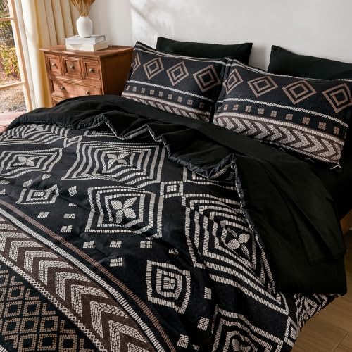 Yiran Boho Comforter Set King Size, 7 Pieces Aztec Black Bed in a Bag