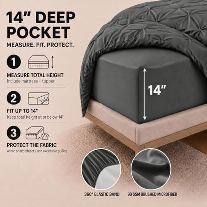 HIMEET Full Size Comforter Set Dark Grey - 7 Pieces Pintuck Bed in a Bag