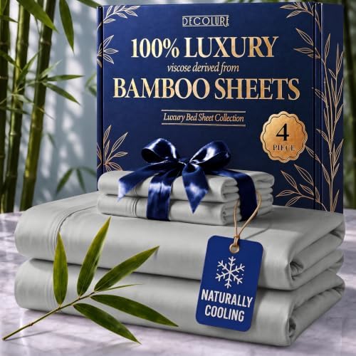 DECOLURE 100% Viscose Derived from Bamboo Sheets Queen Size | 4 Pc Bed Set