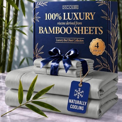 DECOLURE 100% Viscose Derived from Bamboo Sheets Queen Size | 4 Pc Bed Set