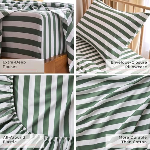 Mellanni Iconic 3-Piece, Ultra Soft Sheet Set (Twin, Oxford Stripe Sage)