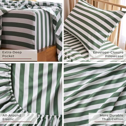 Mellanni Iconic 3-Piece, Ultra Soft Sheet Set (Twin, Oxford Stripe Sage)