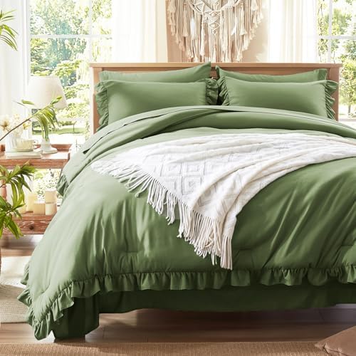 Anluoer Twin Comforter Set 5 Piece,Ruffle Bed in a Bag Twin Bedding Sets