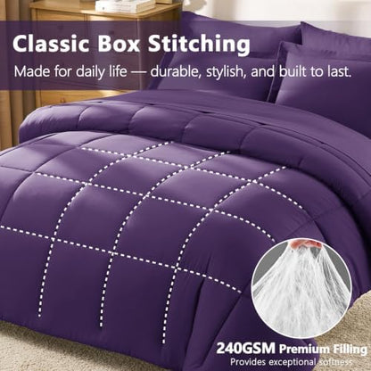 CozyLux Full Size Comforter Sets, 7-Piece Bed in a Bag, Purple