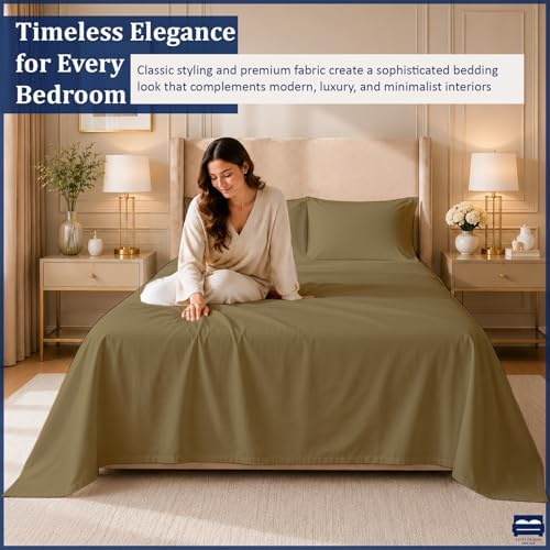 Cottingon 4 PC Olympic Queen Sheets, 15" Deep, Egyptian Cotton, Taupe