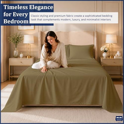 Cottingon 4 PC Olympic Queen Sheets, 15" Deep, Egyptian Cotton, Taupe