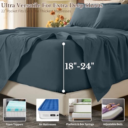 MEISHANG 100% French Linen Sheets California King,6 Pcs,18-24" Deep Pocket