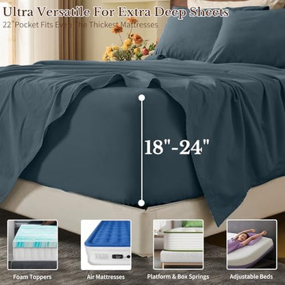 MEISHANG 100% French Linen Sheets California King,6 Pcs,18-24" Deep Pocket
