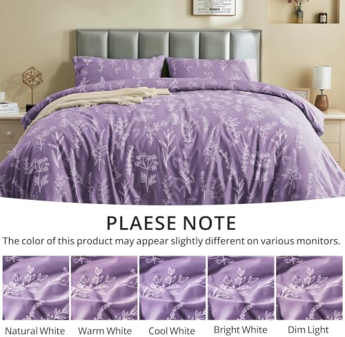 MUXHOMO Duvet Cover Twin/Twin XL Size Set, Reversible Floral Grayish Purple Duvet Cover with Zipper Closure, 2 Pieces Botanical Patterns Soft Bedding Set with 4 Ties (68"x90", 1 Pillow Case)