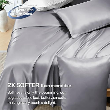 MR&HM Twin Sheets 3 Pieces, Rayon Derived from Bamboo Blend, Silver Grey