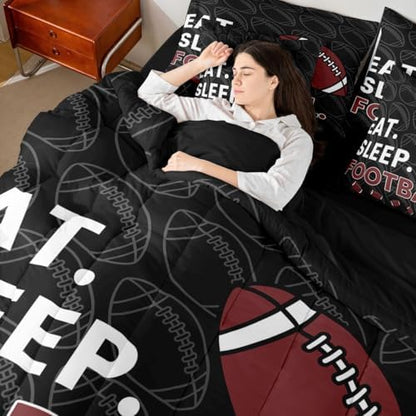 Erosebridal Football Games Kids Boys 7 Piece Bedding Set Twin | Ball Gaming Comforter Set with Sheets Rugby Sports Theme Bed in A Bag Teens Girls Men Bed Sets