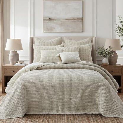 Levtex Home Mills Waffle Full Bedspread Set (100x104in) with 2 Pillow Shams (26x20in) - Undyed Wheat - Cotton Waffle Full Size Bedspread Set - Lightweight, Soft, Pre-Washed