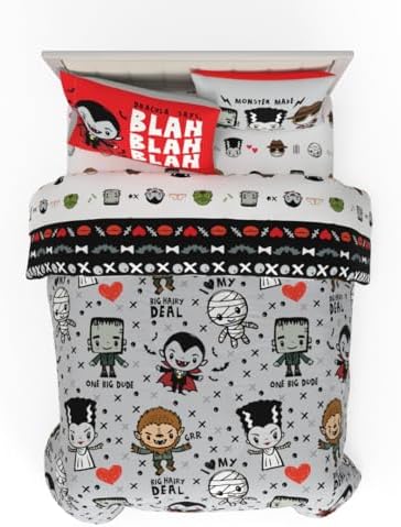 Universal Little Monsters Halloween Full Bed Set – Super Soft & Cozy 7 Piece Reversible Comforter and Sheet Set, (Officially Licensed Product) by Franco