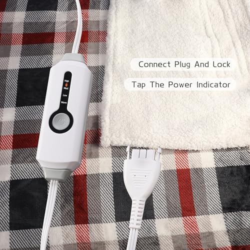 Electric Heated Blanket Full Size 72"x84", 10H Auto-Off, Black&Red Plaid