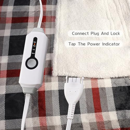 Electric Heated Blanket Full Size 72"x84", 10H Auto-Off, Black&Red Plaid