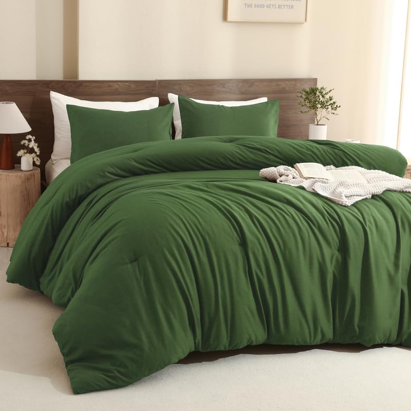 Paxrac Moss Green Full Comforter Set, 3 Pieces Lightweight Solid Bedding Set, Soft Fluffy Comforter, All Season Bed Set (80"x90" Comforter & 2 Pillowcases)