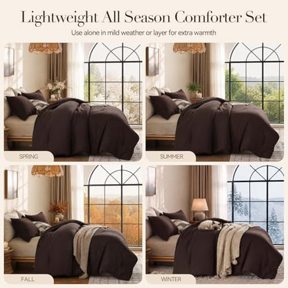 ROSGONIA Twin/Twin XL Comforter Set, Brown, 2pcs Soft Bedding Quilt