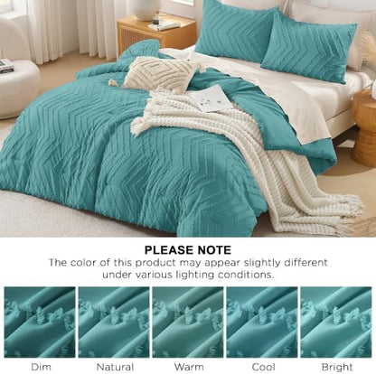 Andency Grayish Teal California King Comforter Set, 3 Pieces Boho Bed Set