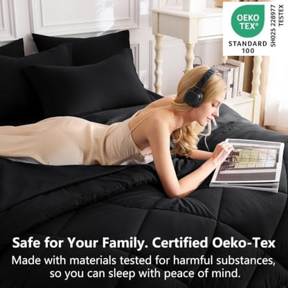CozyLux Super King Plus Comforter Set 128"x120", 7 Piece, Black