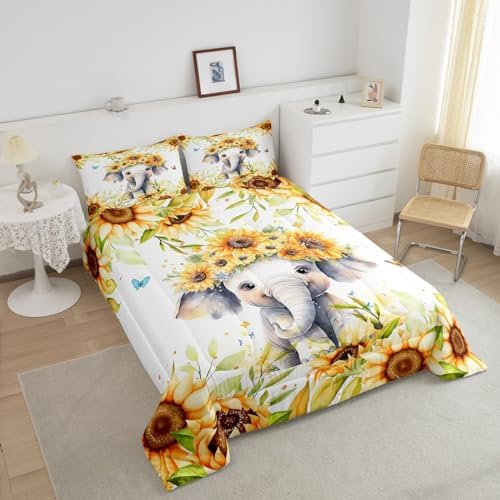 Feelyou Cute Elephant Comforter Set King Size Boys Girls Teens