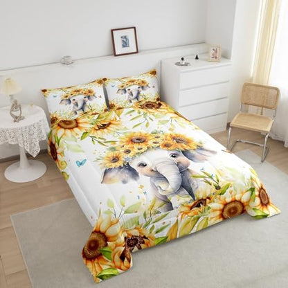 Feelyou Cute Elephant Comforter Set King Size Boys Girls Teens