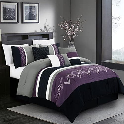 Chezmoi Collection 7-Piece Zigzag Embroidered Comforter Set, Full Size