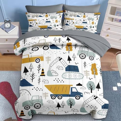 Nesker Queen Comforter Set for Boys, 7 Pieces Truck Bedding for Kids