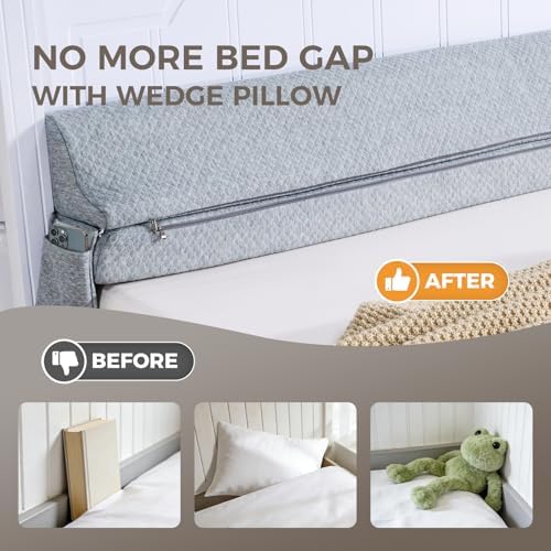 Bed Wedge Gap Filler King Size, Wedge Pillow for Headboard Gap, 76×10×6 in