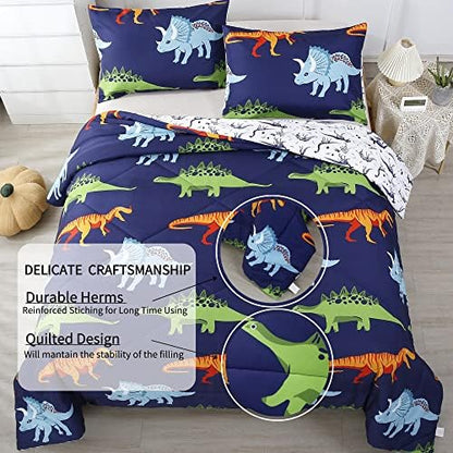 RYNGHIPY Queen Dinosaur Comforter Set 3 Pcs Dark Blue Boys Bedding Set
